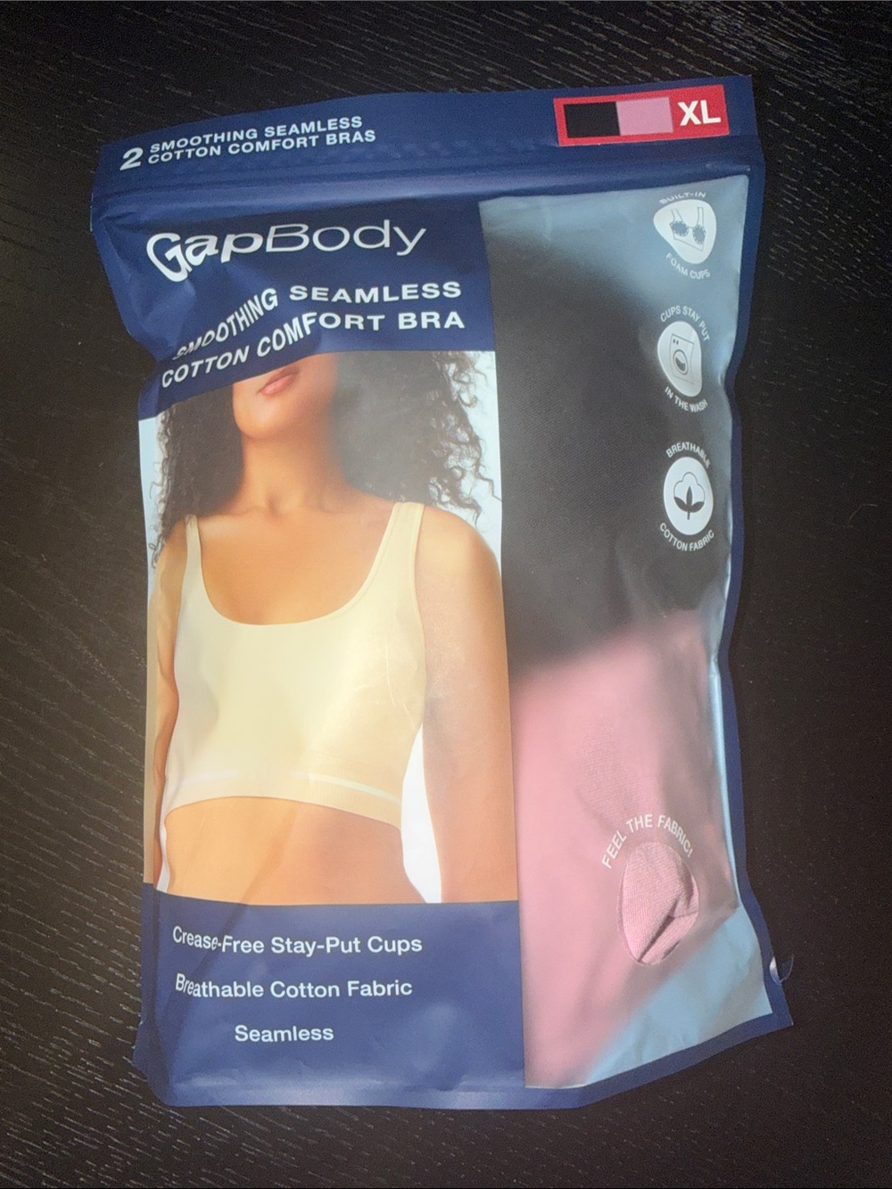 Gapbody Smoothing Seamless Cotton Comfort Bra - Pink & Cream - XL